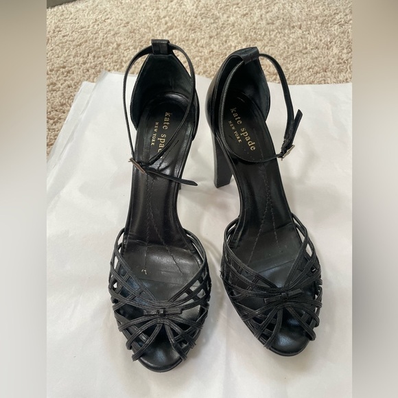 KATE SPADE Women’s Sz 6.5 black Leather Strappy Cage High Heels Sandals 70’s - Picture 13 of 15